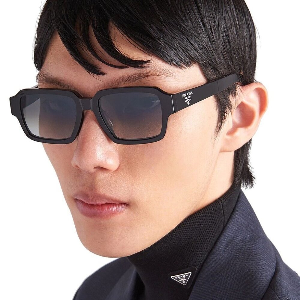Prada PR 02ZS Square Sunglasses Black Plastic Dark Grey Gradient Silver Unisex - Picture 3 of 14